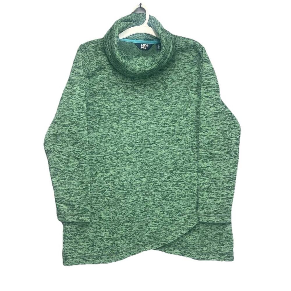 Lands' End Cowl Neck Sweater OEKO-Tex Green Fleece Tunic Youth Girls L 14/16
